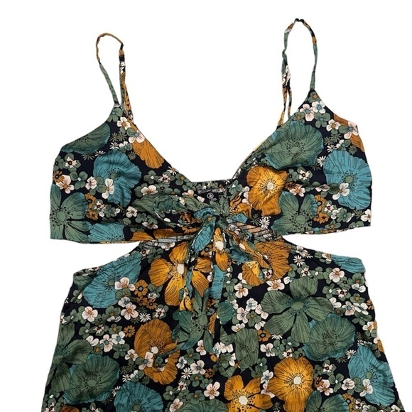 Volcom Luvely Daze 100% Modal Side Cutout Tie Front Sexy Boho Mini Dress Sz L - Picture 6 of 13